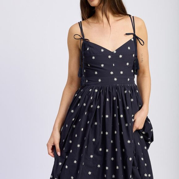 Tassel Tie Embroidered Midi Dress - Picture 2 of 3